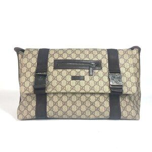 GUCCI 122374 GG Plus Flap Crossbody Messenger Bag Shoulder Bag Beige/Dark brown